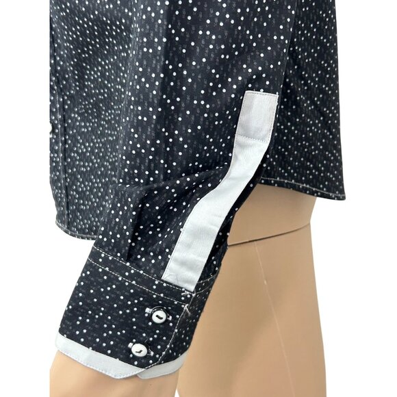 Envy Collection Men’s Button Down Shirt M Black Grey Trim Polka Dot Long Sleeve - Picture 11 of 13